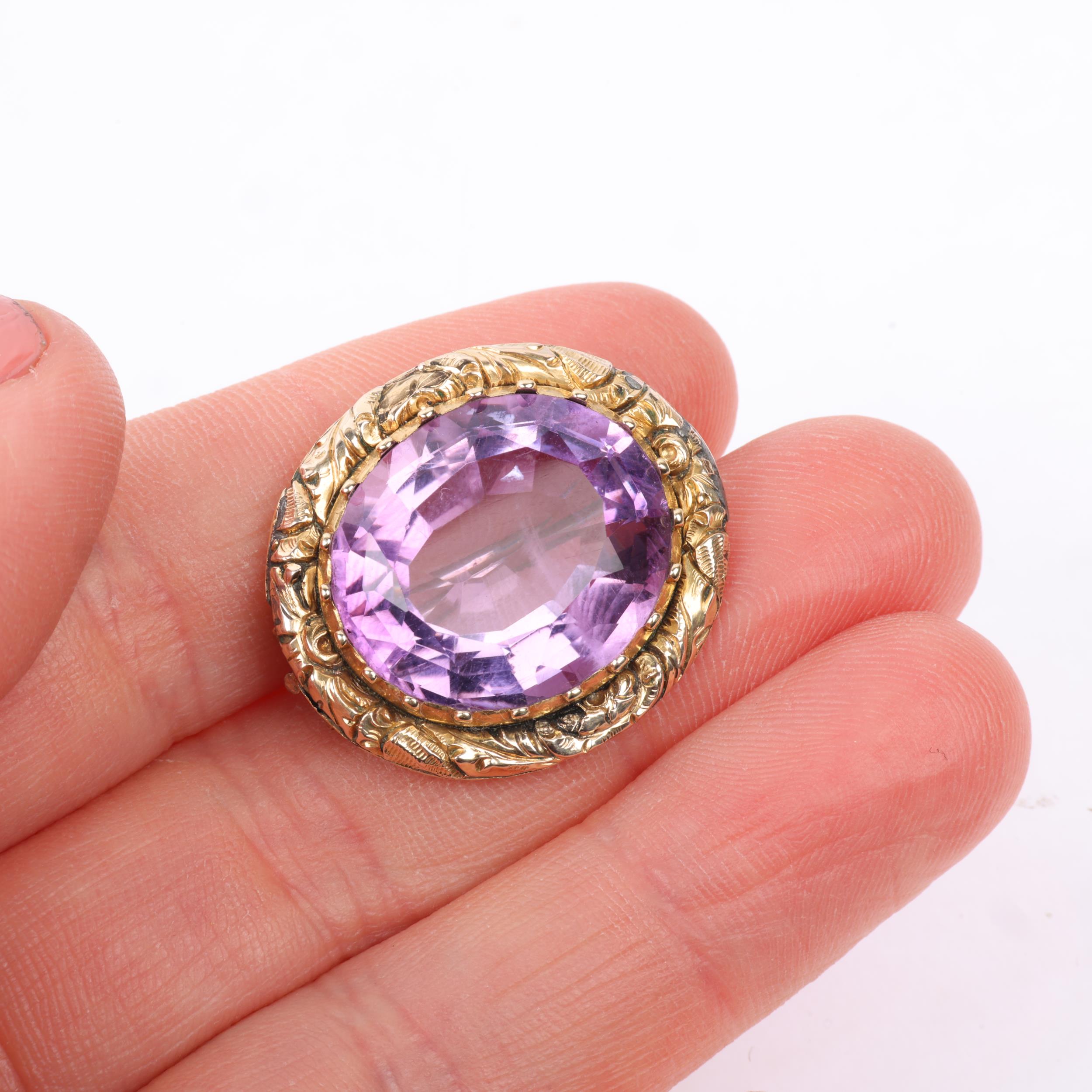 A Georgian amethyst brooch, circa 1820, cut-down collet set with 16ct oval mixed-cut amethyst, - Image 4 of 4