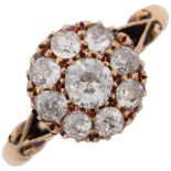 An 18ct gold diamond flowerhead cluster ring, set with old European-cut diamonds, total diamond