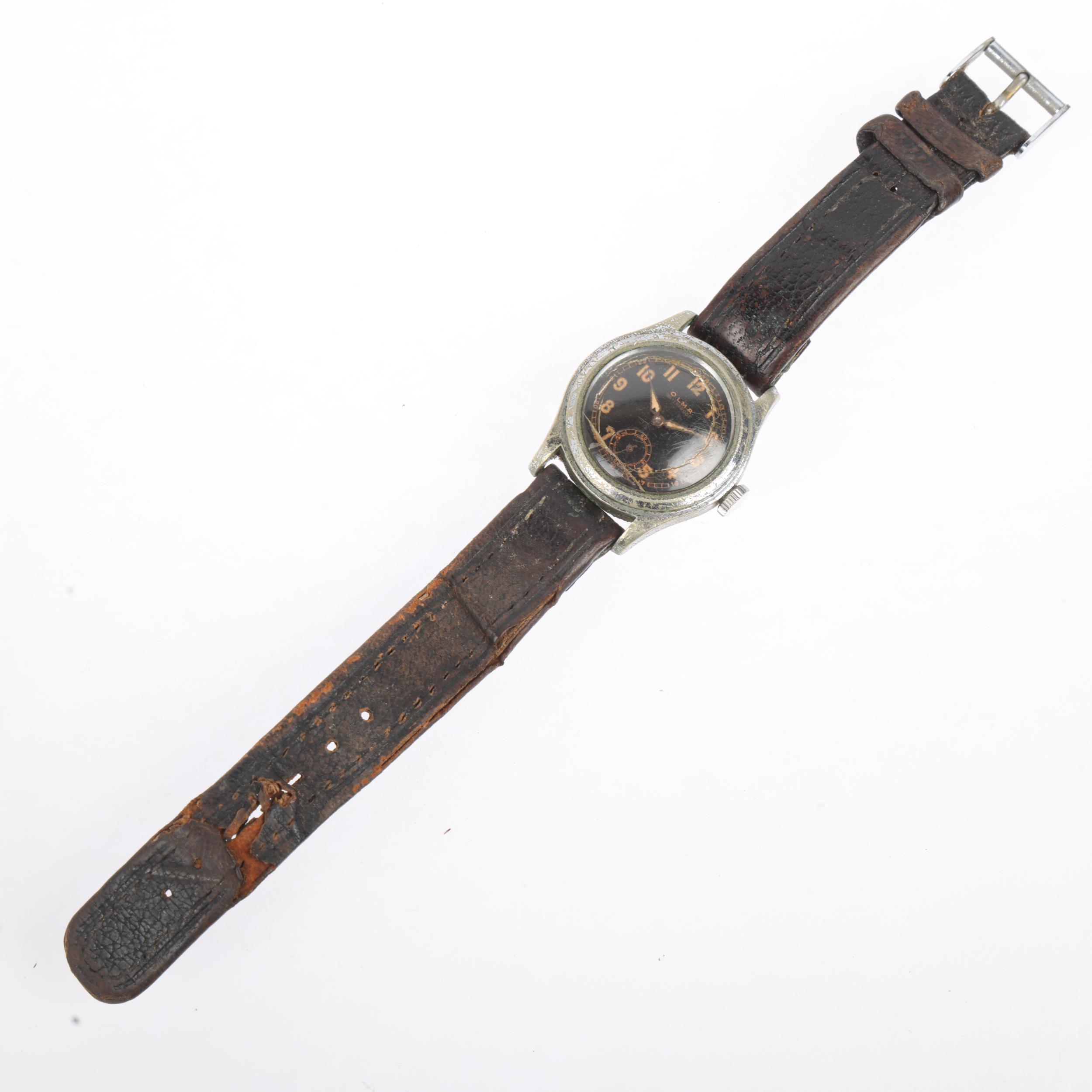 OLMA - a Second World War Period nickel plated pilot's mechanical wristwatch, circa 1940s, black - Image 2 of 5