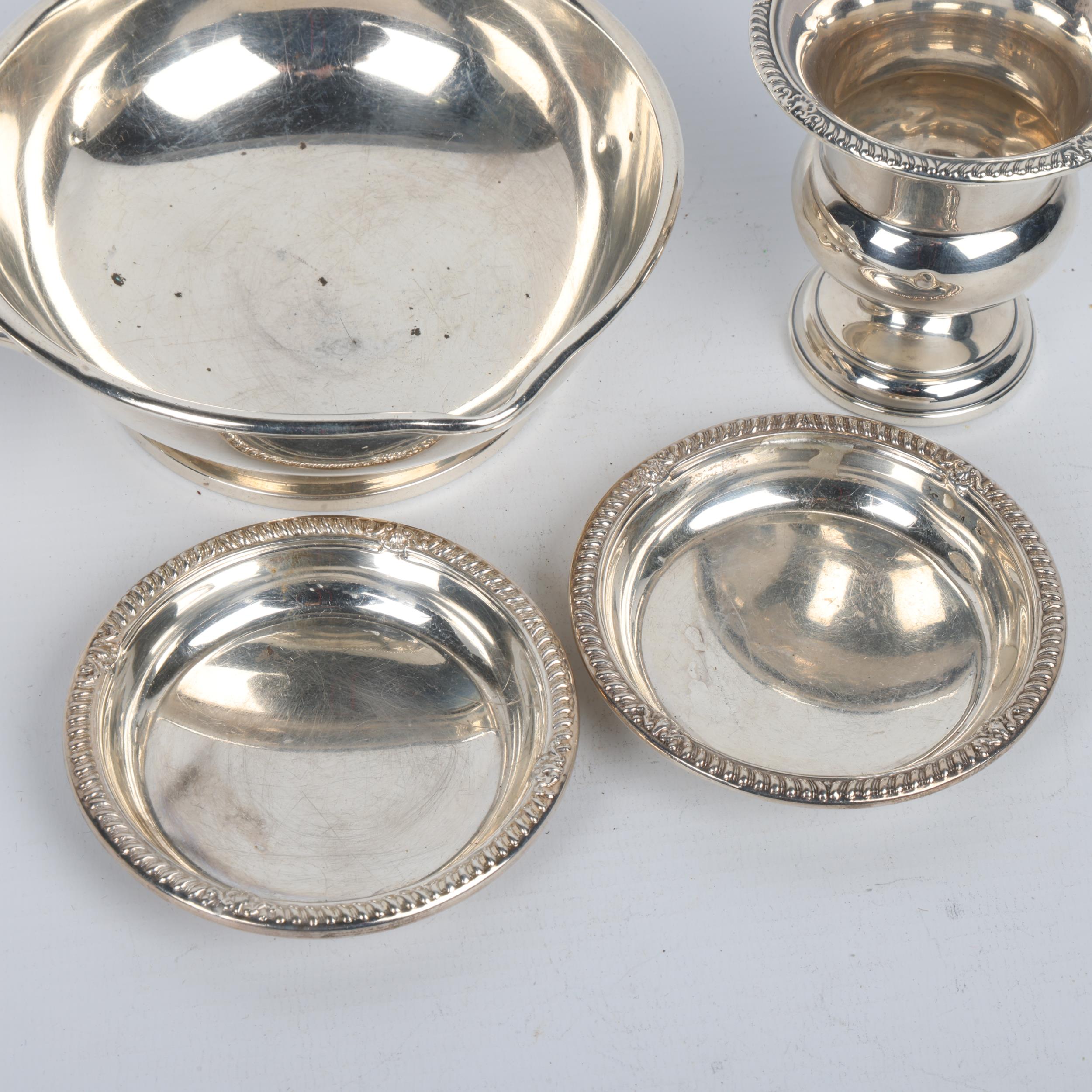 Various American sterling silver, including feeding bowl with handle, pair of Birks nut shell trays, - Image 2 of 3