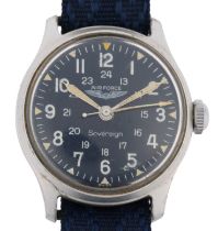 AIR FORCE - an aluminium Sovereign Combat Issue mechanical wristwatch, blue dial with white Arabic