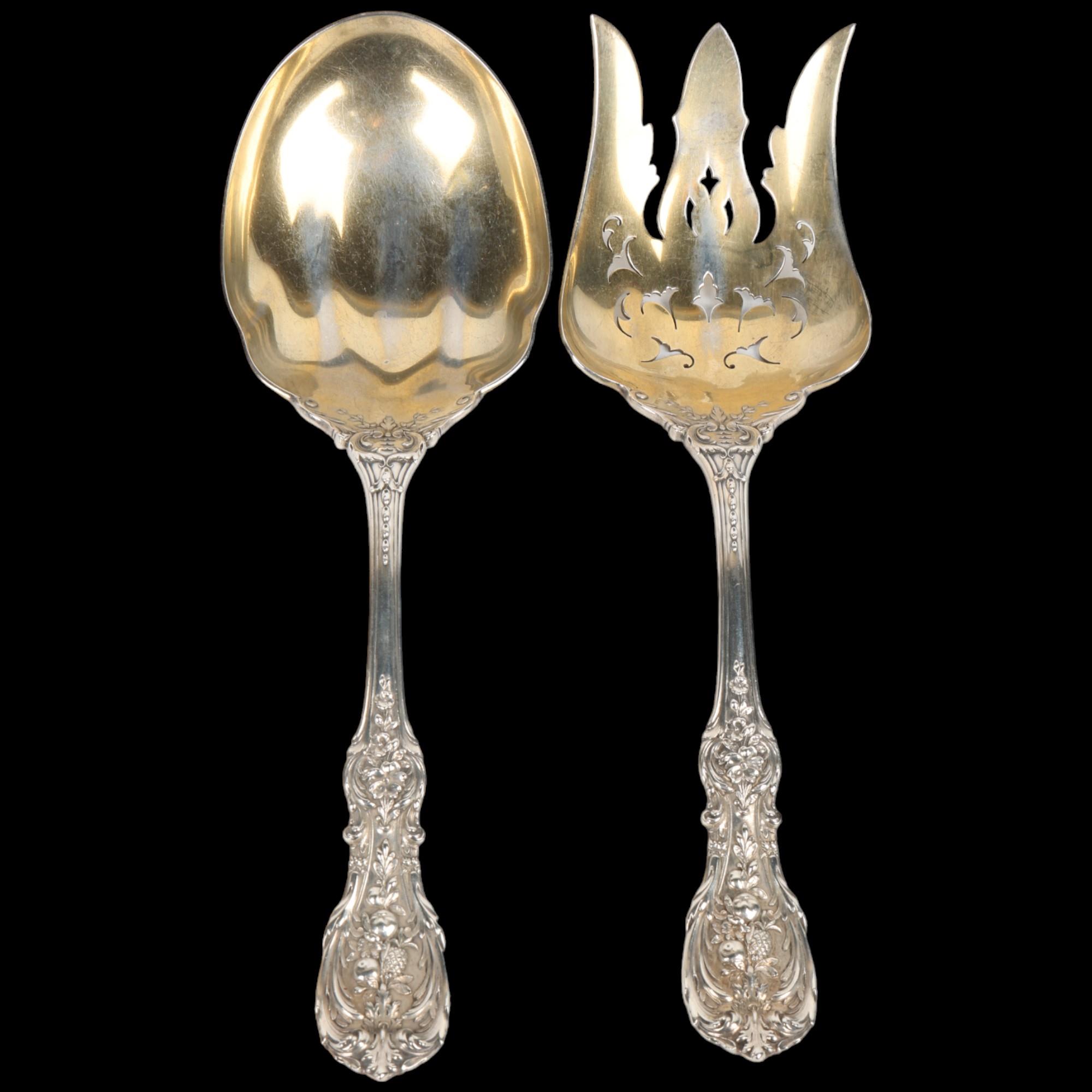A pair of American sterling silver dessert servers, William Wise & Son, relief cast fruit and
