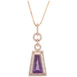 An 18ct gold amethyst and diamond cluster pendant necklace, set with tapered rectangular