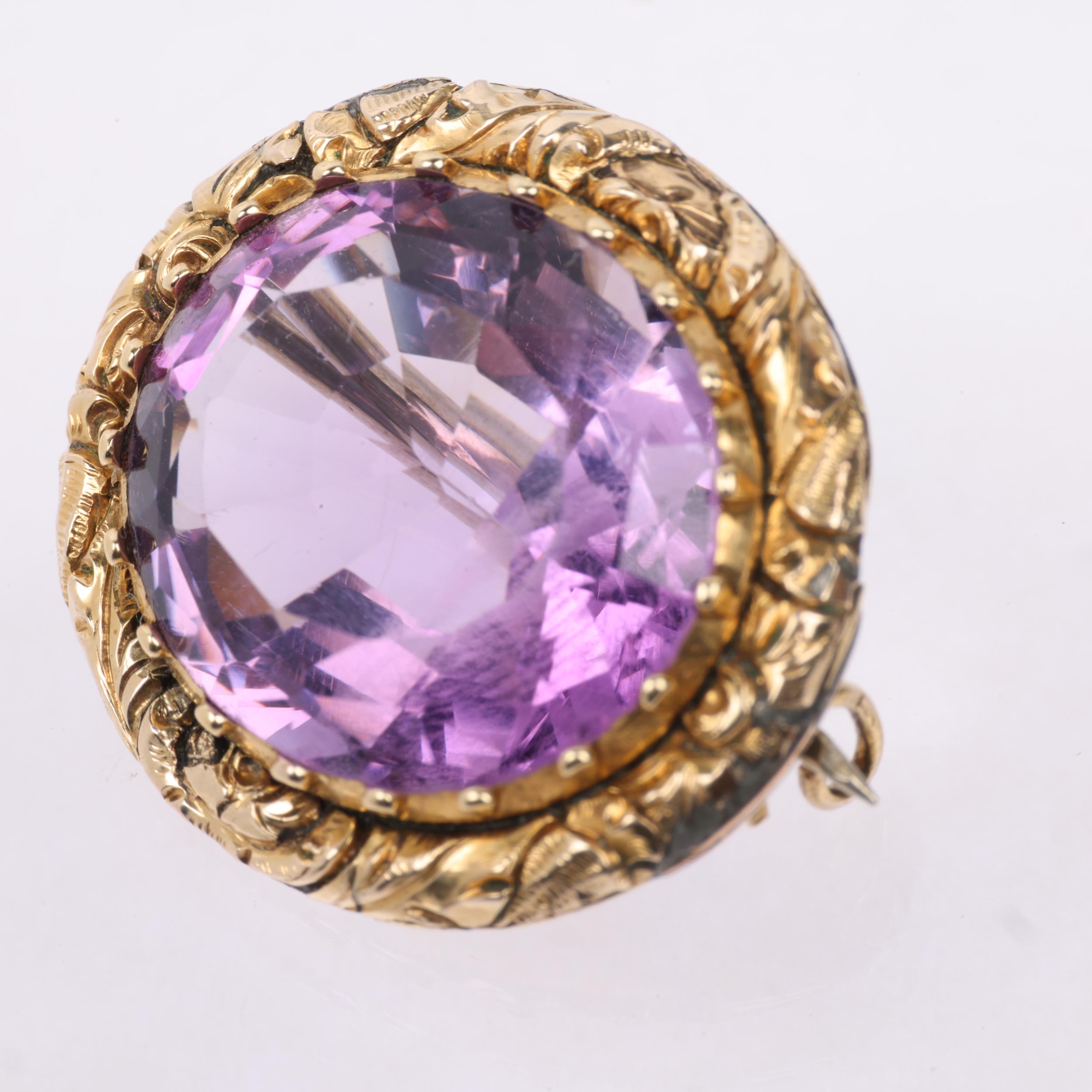 A Georgian amethyst brooch, circa 1820, cut-down collet set with 16ct oval mixed-cut amethyst, - Image 3 of 4