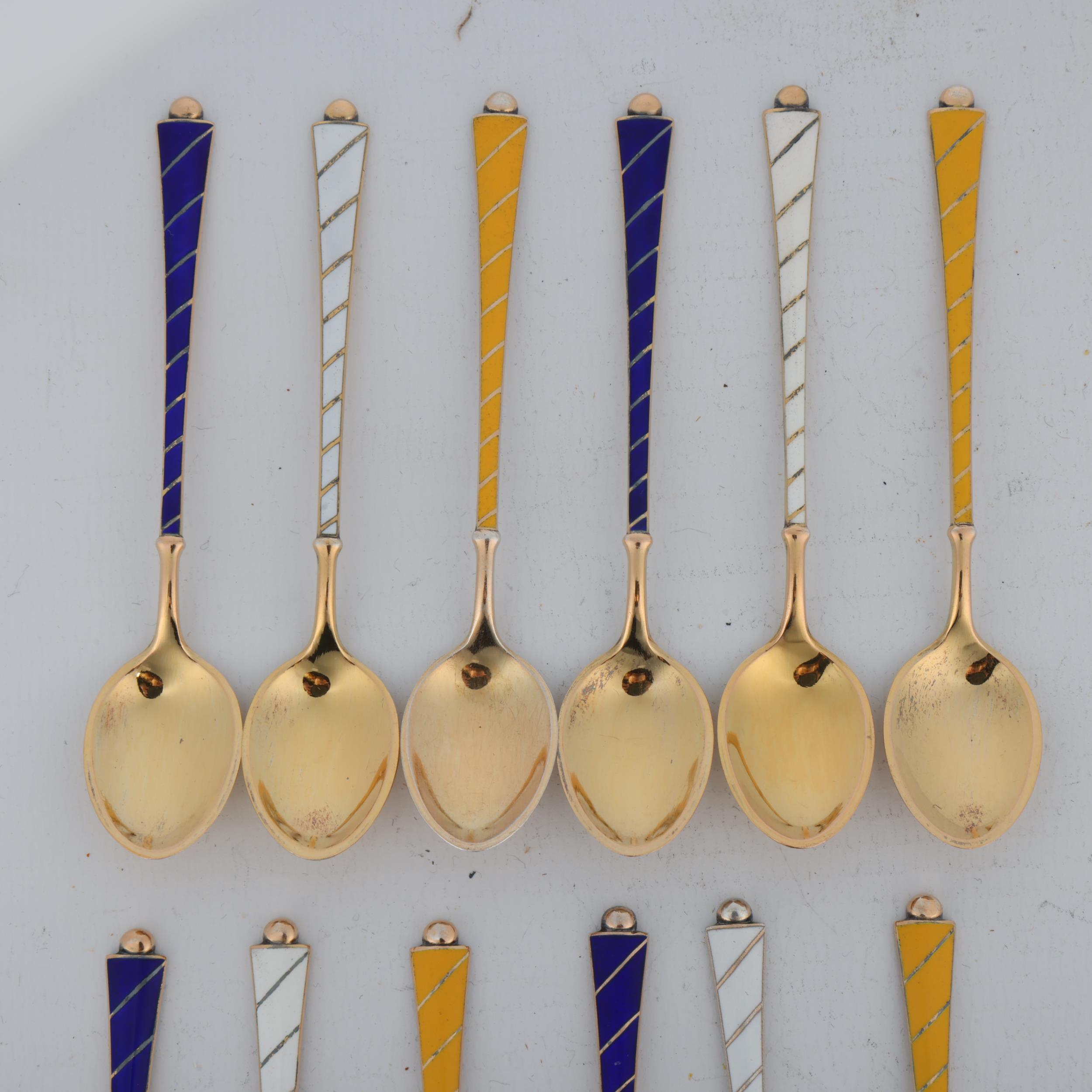 EGON LAURIDSEN - a set of 12 Danish vermeil sterling silver and three-colour enamel coffee spoons, - Image 2 of 3