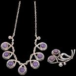 HERMANN SIERSBOL - a Danish modernist sterling silver purple moonstone matching fringe necklace