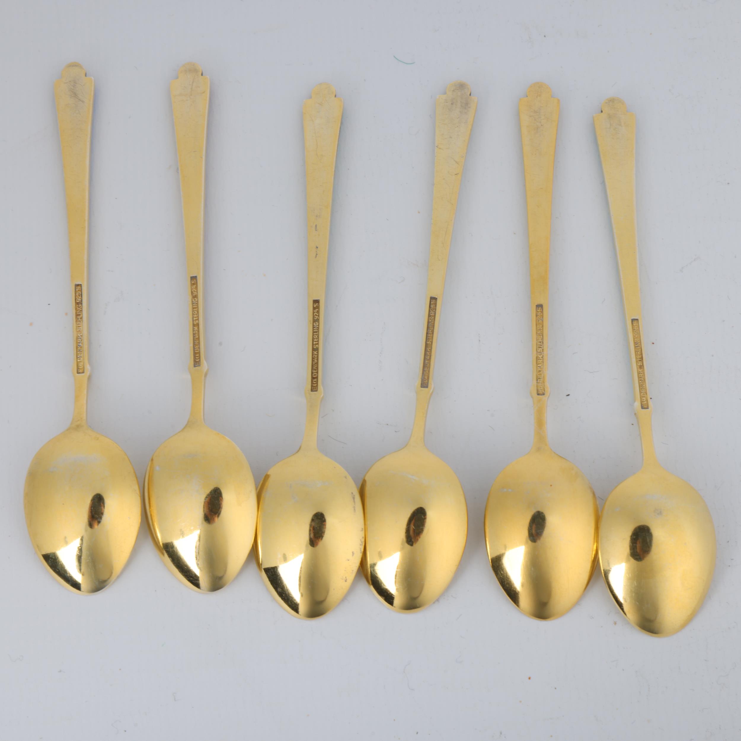 EGON LAURIDSEN - a set of 6 Danish vermeil sterling silver and harlequin enamel coffee spoons, 9.5cm - Image 3 of 3