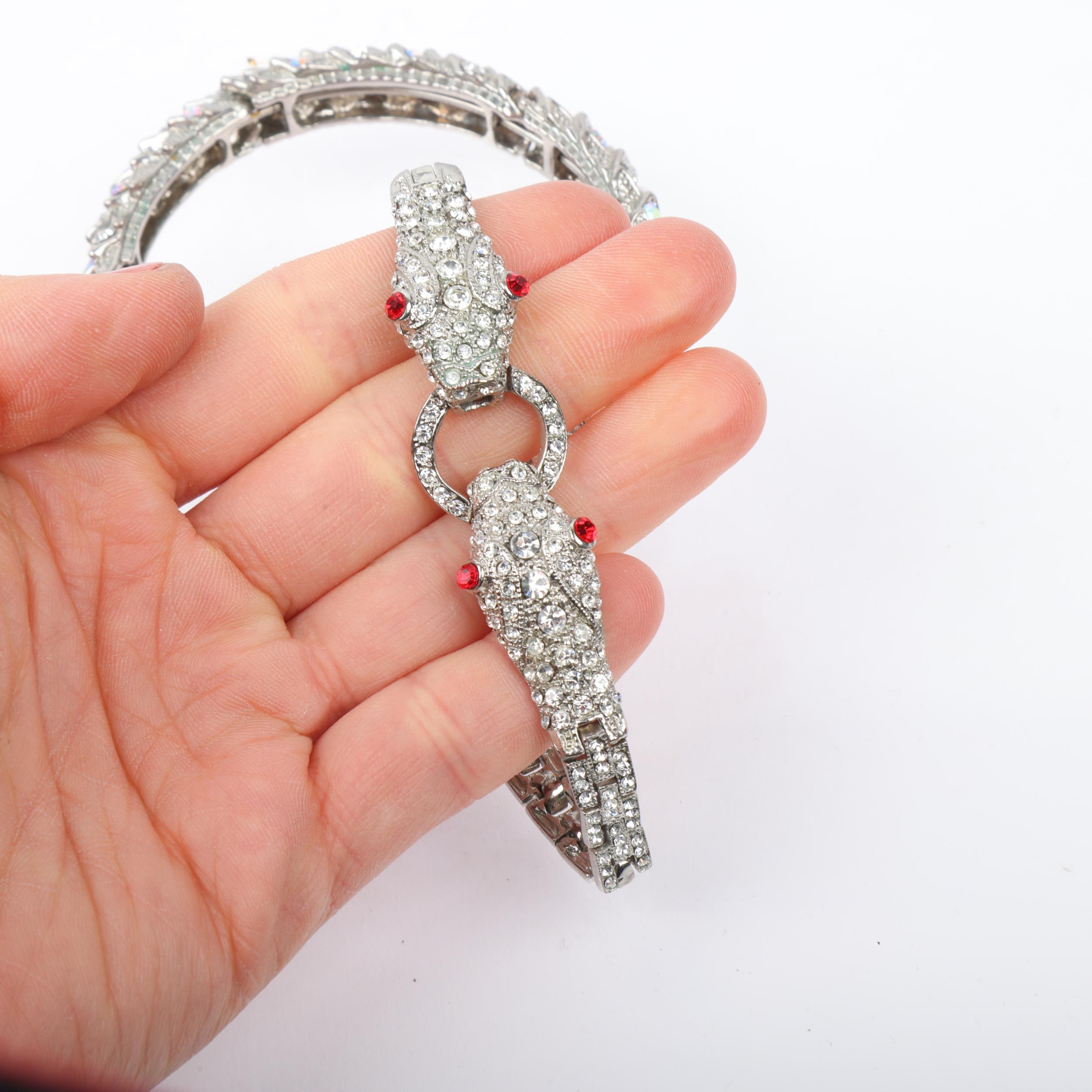 BUTLER & WILSON - a Vintage chrome plated rhinestone snake bangle and bracelet, internal - Image 3 of 3