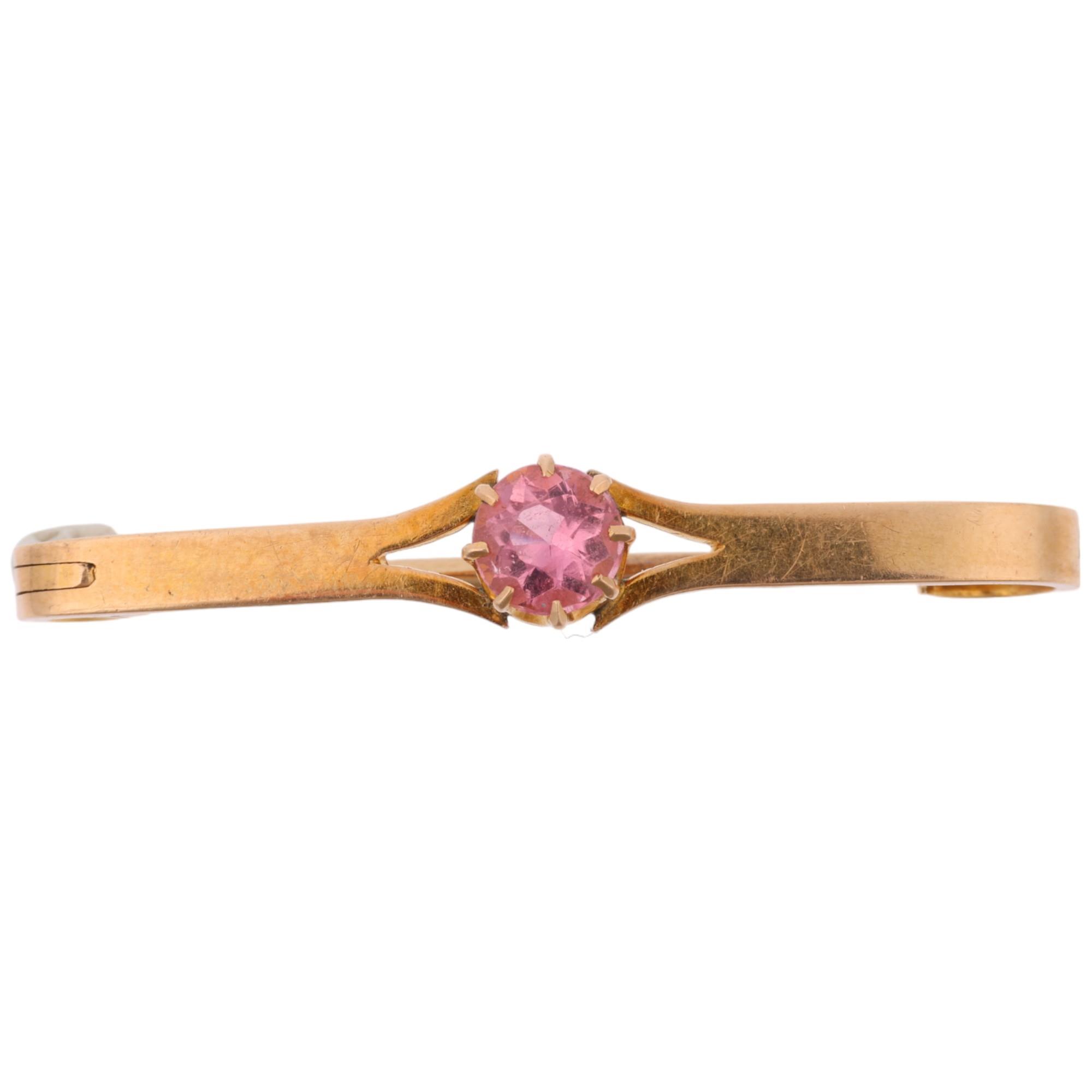 An Antique 15ct gold pink tourmaline openwork bar brooch, circa 1900, tourmaline measures approx 5.