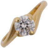 An 18ct gold 0.6ct solitaire diamond ring, crossover claw set with modern round brilliant-cut