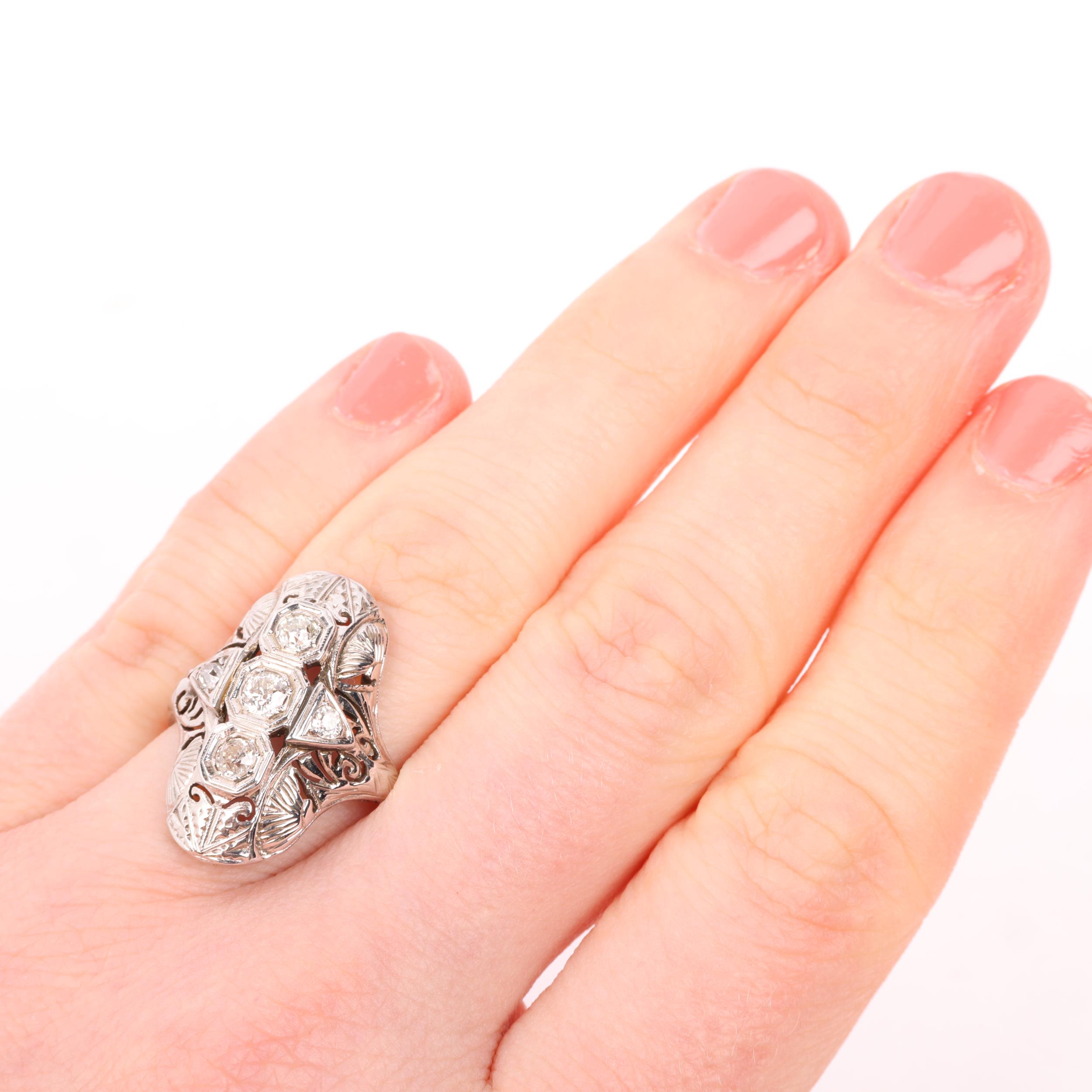 An Art Deco style 18ct white gold diamond panel cocktail ring, set with old European-cut diamonds - Image 4 of 4