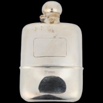 A good quality George V curved silver spirit flask, G&J Hawksley, Sheffield 1918, rectangular form