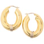 A pair of Continental 18ct two-colour gold hollow hoop earrings, with English lock fittings, 30.7mm,