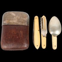 A George V silver-mounted leather travelling eating set, James Dixon & Sons Ltd, Sheffield 1919,