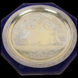 A good quality Victorian Aesthetic Movement silver plated presentation salver, Johnson & Co of