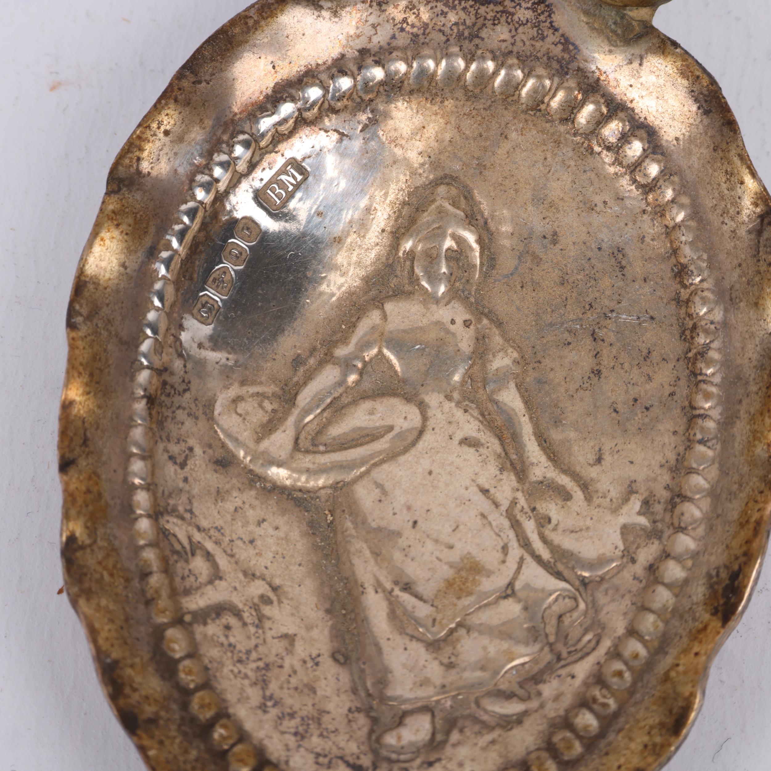 A 19th century German silver tea caddy spoon, Berthold Muller, import Chester 1899, relief - Image 2 of 3