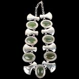 A large modernist silver and nephrite panel necklace, maker HMN, Birmingham 1975, setting height