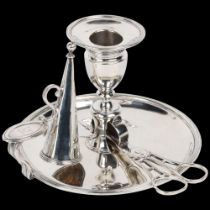 A George III silver chamber stick, extinguisher and snuffer set, John Emes, London 1800, circular