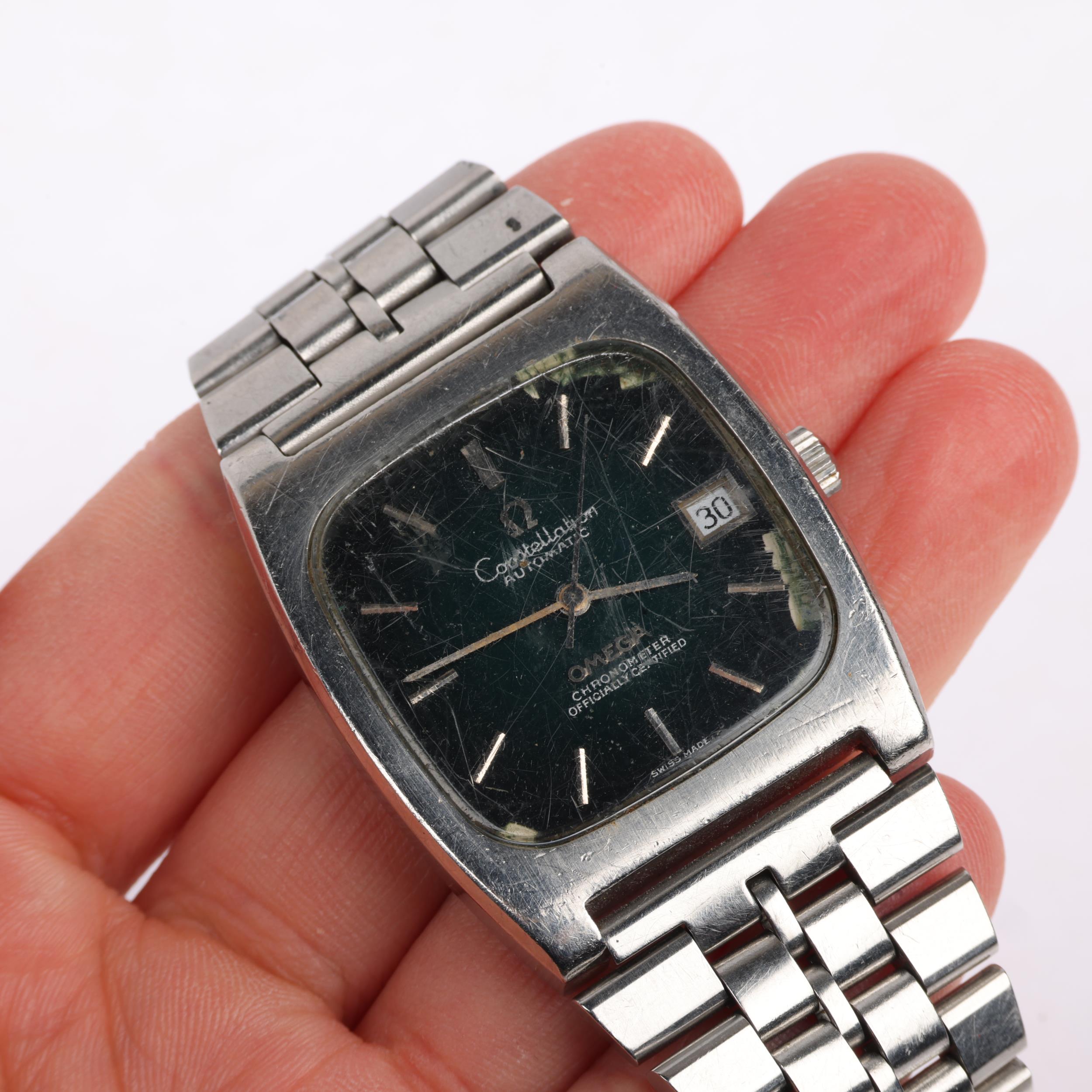OMEGA - a Vintage stainless steel Constellation Chronometer automatic calendar bracelet watch, green - Image 5 of 5