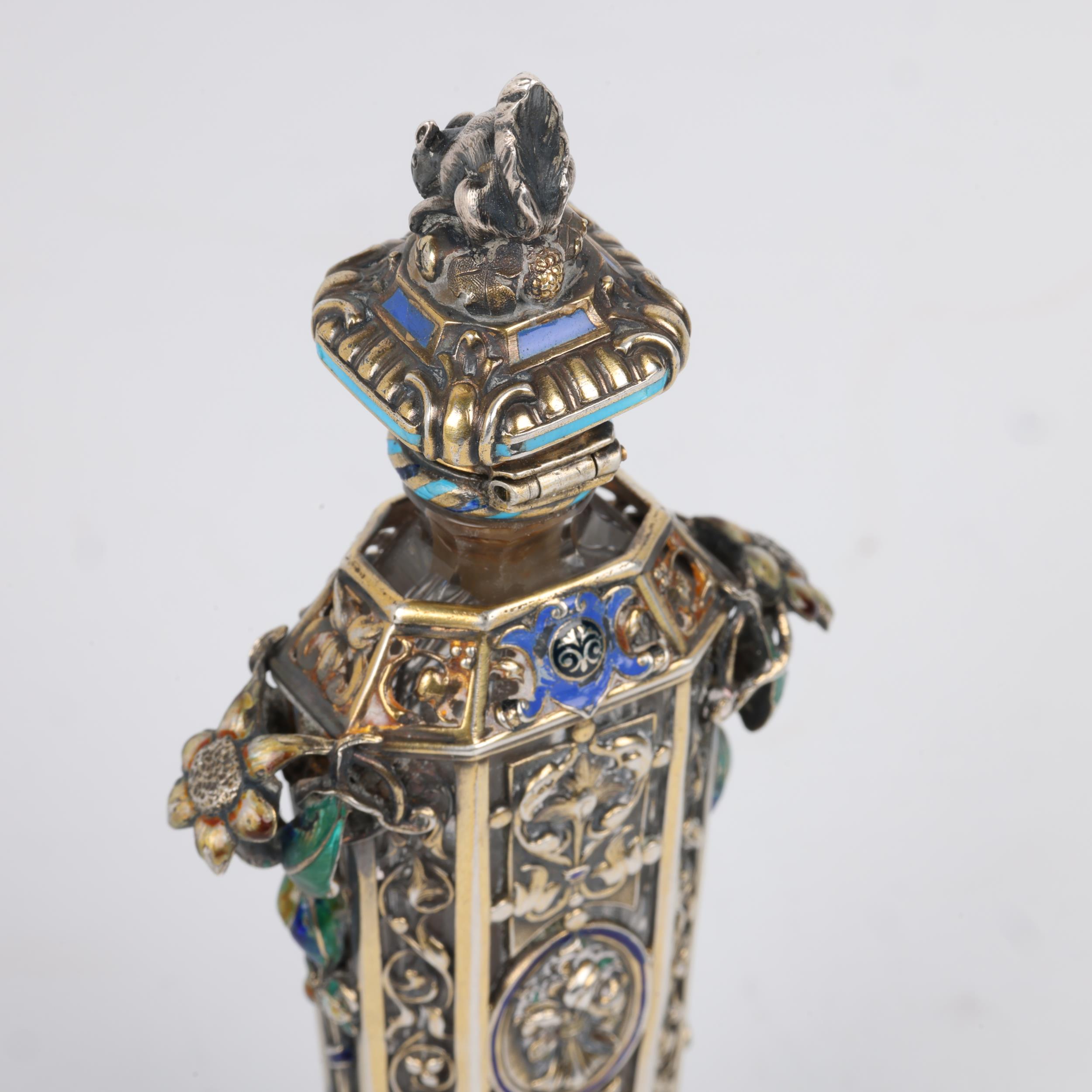 A Fine 19th century French silver-gilt mounted glass and enamel scent bottle, Jean-Valentin Morel, - Image 2 of 3