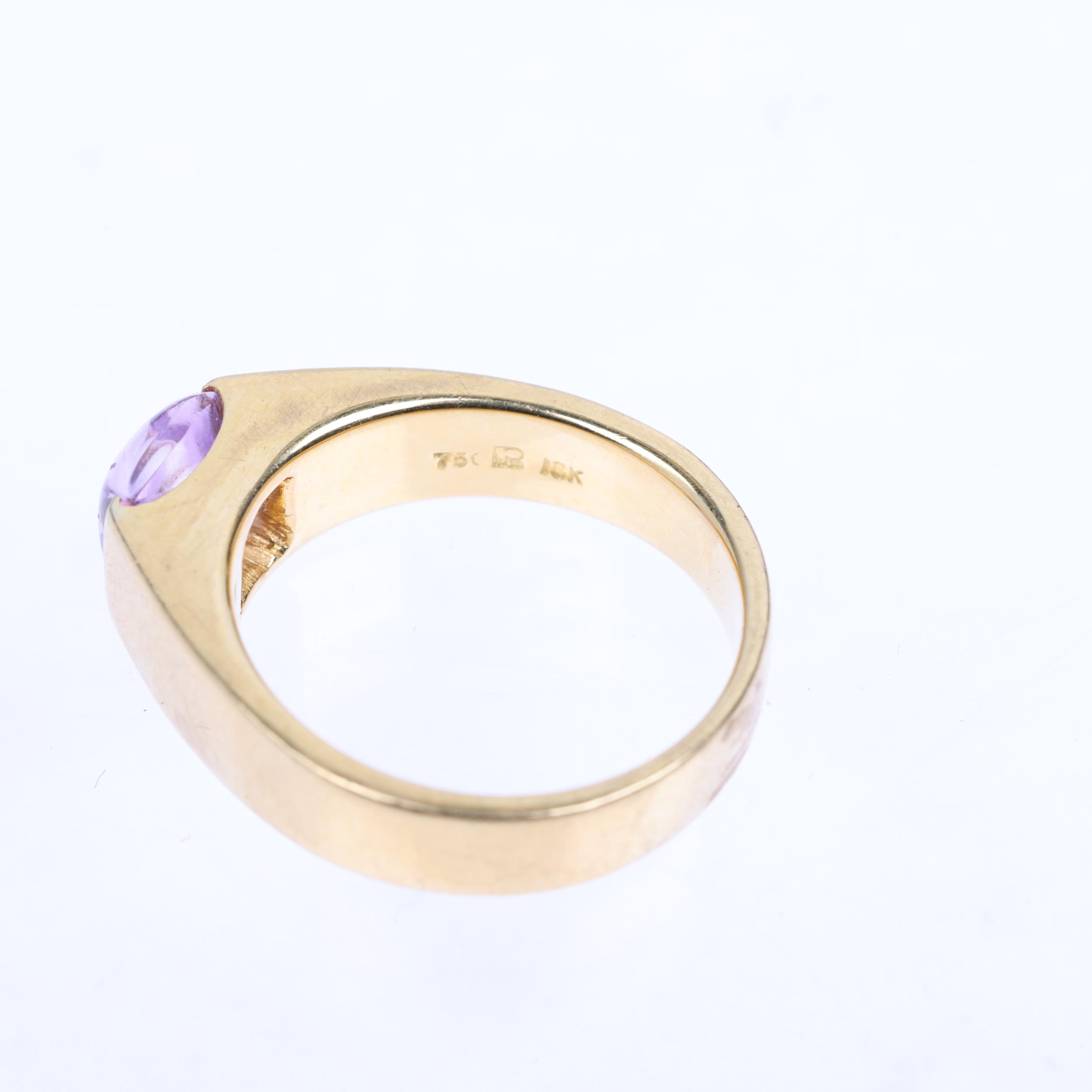A modern 18ct gold amethyst tank style ring, set with square cabochon amethyst, no maker's marks, - Image 3 of 4