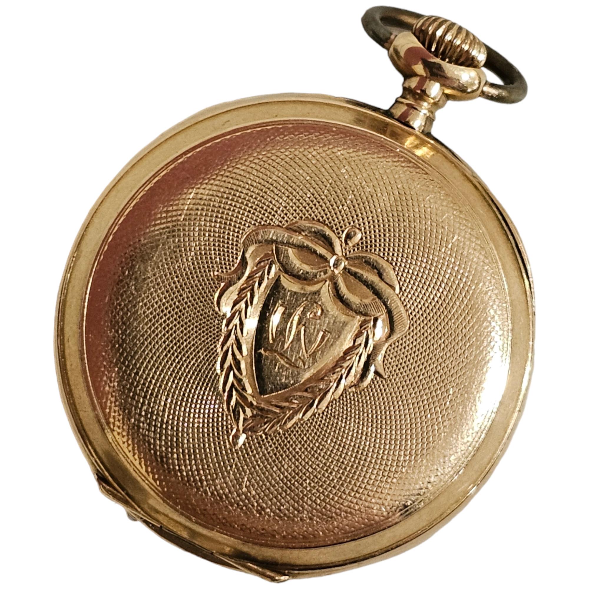 A Swiss 14ct gold open-face keyless fob watch, Geneva circa 1900, white enamel dial with Roman - Image 2 of 4