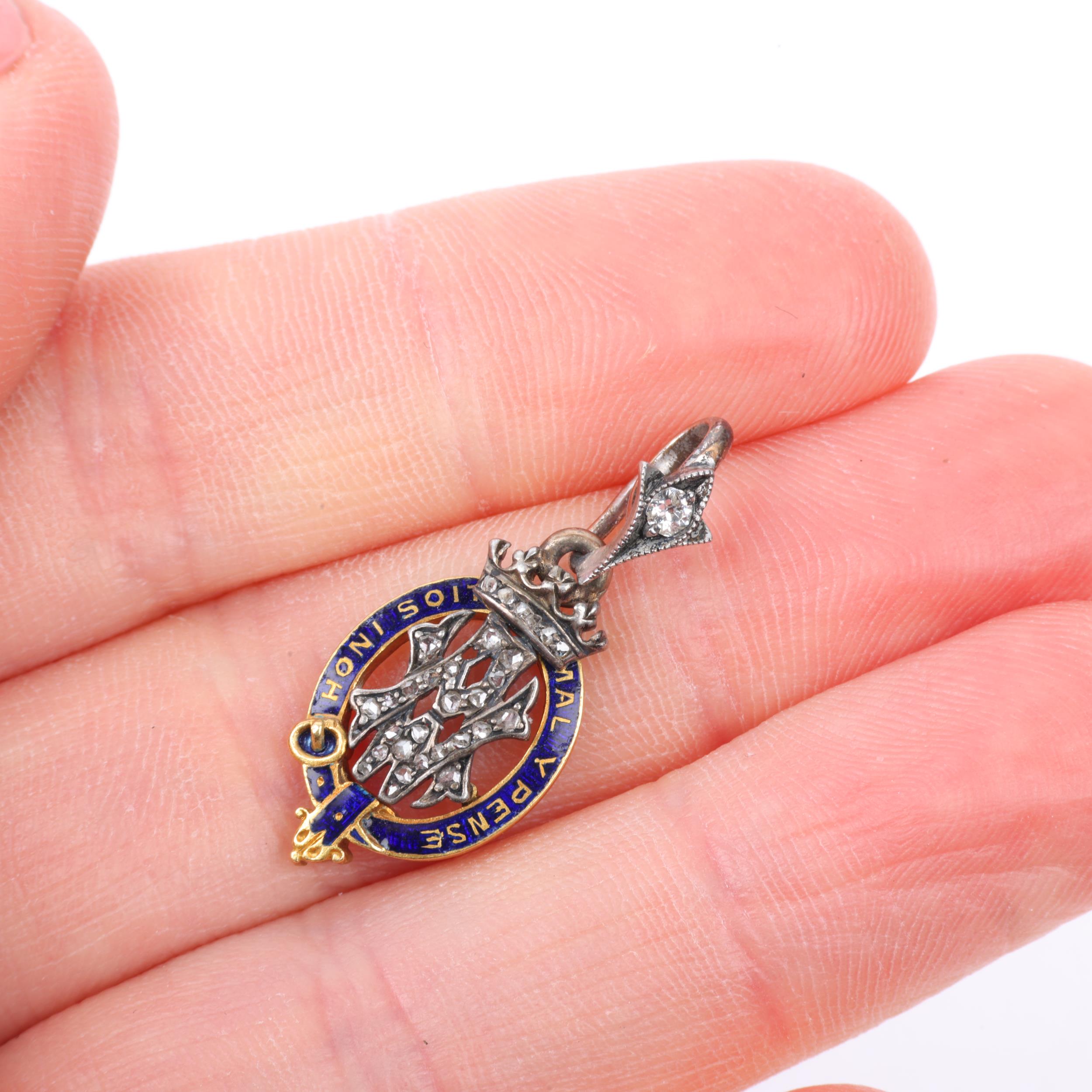 An early 20th century miniature diamond and blue enamel Order of the Garter pendant, presented by - Image 4 of 4