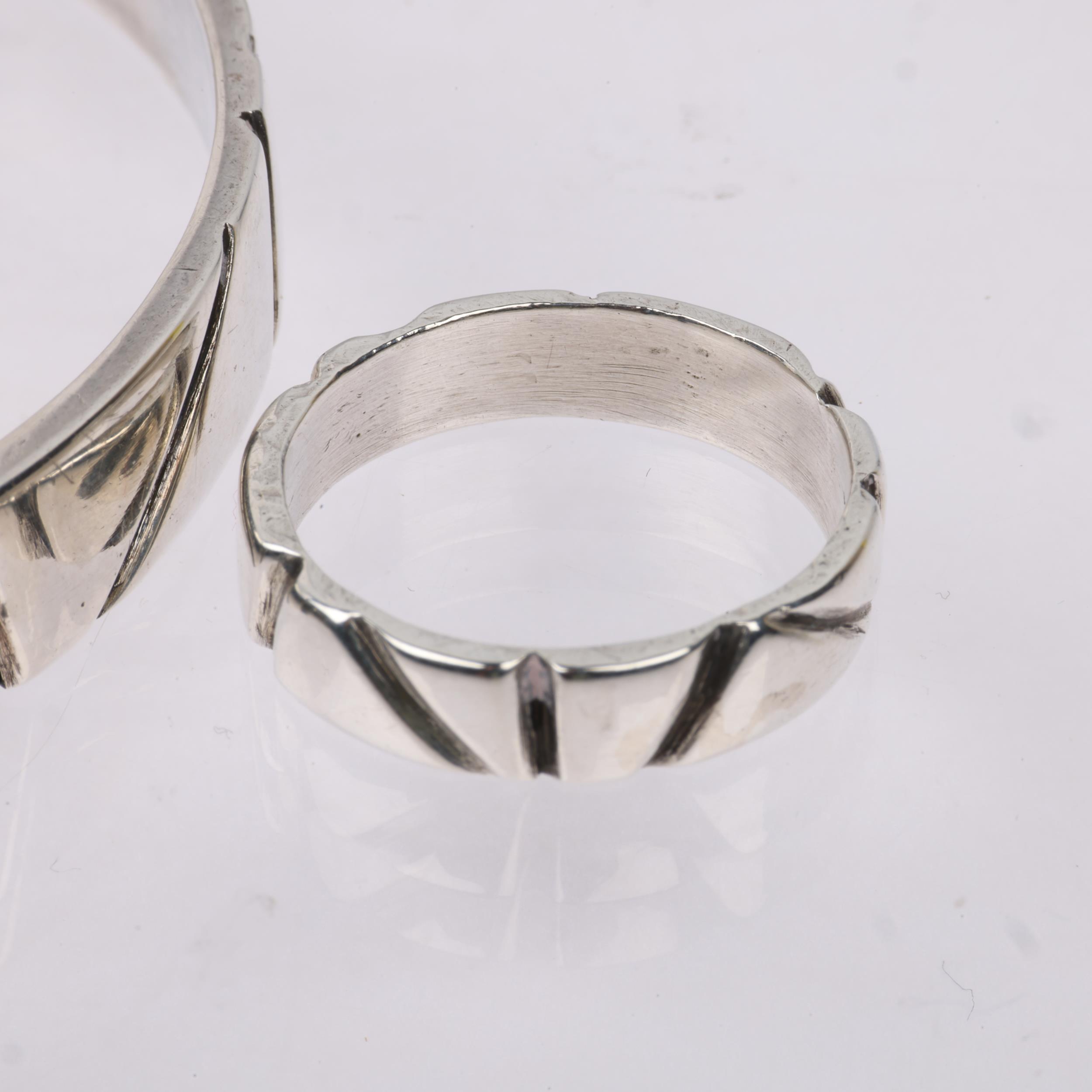 DEN-PERMANENTE - a Danish modernist sterling silver handicraft matching slave bangle and band - Image 2 of 3