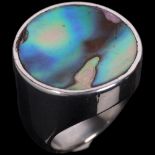 PALLE BISGAARD - a large Danish modernist sterling silver and abalone shell dress ring, model no.