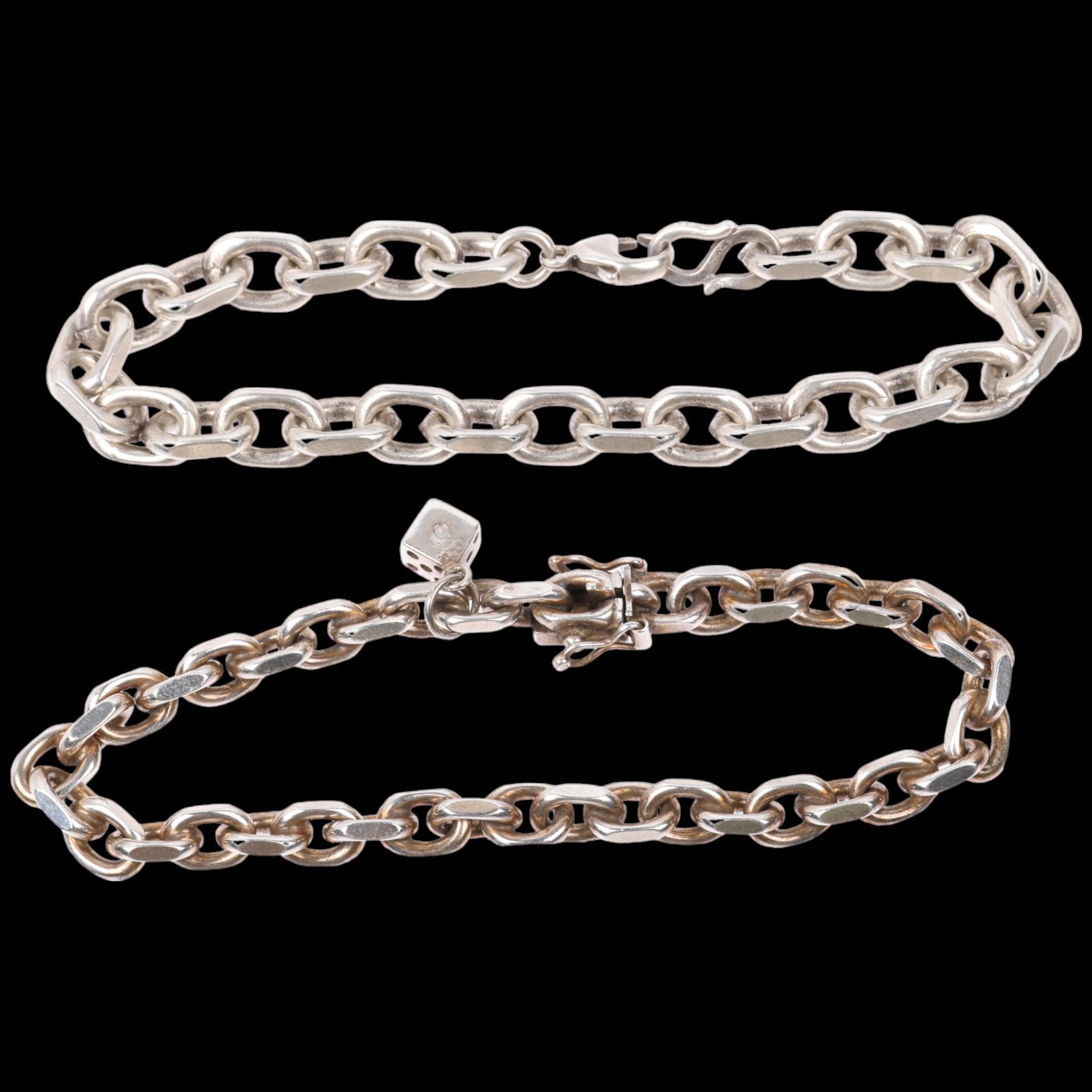 2 Danish sterling silver cable link chain bracelets, both 21cm, 58.9g total (2) Condition Report: