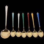 EGON LAURIDSEN - a set of 6 Danish vermeil sterling silver and harlequin enamel coffee spoons and