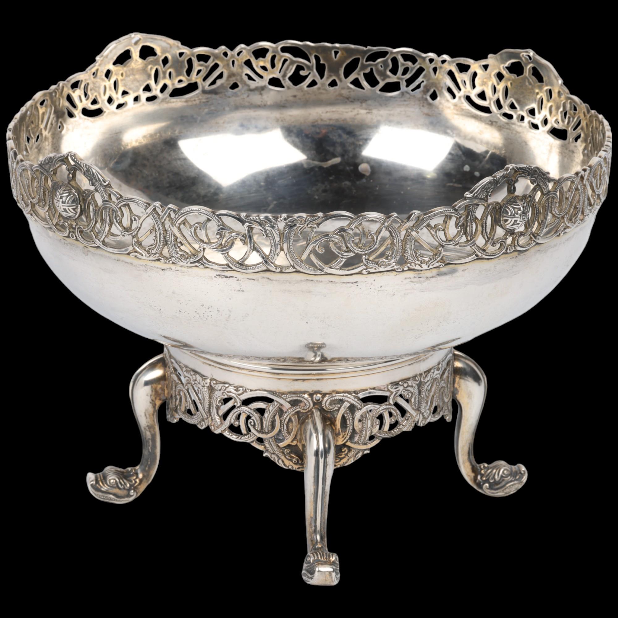 A George V Irish silver Celtic Revival pedestal bowl and stand, Edward & Sons, Dublin 1918, circular