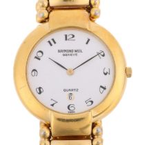 RAYMOND WEIL - a gold plated Gold Collection quartz calendar bracelet watch, ref. 5352, white enamel