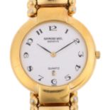 RAYMOND WEIL - a gold plated Gold Collection quartz calendar bracelet watch, ref. 5352, white enamel