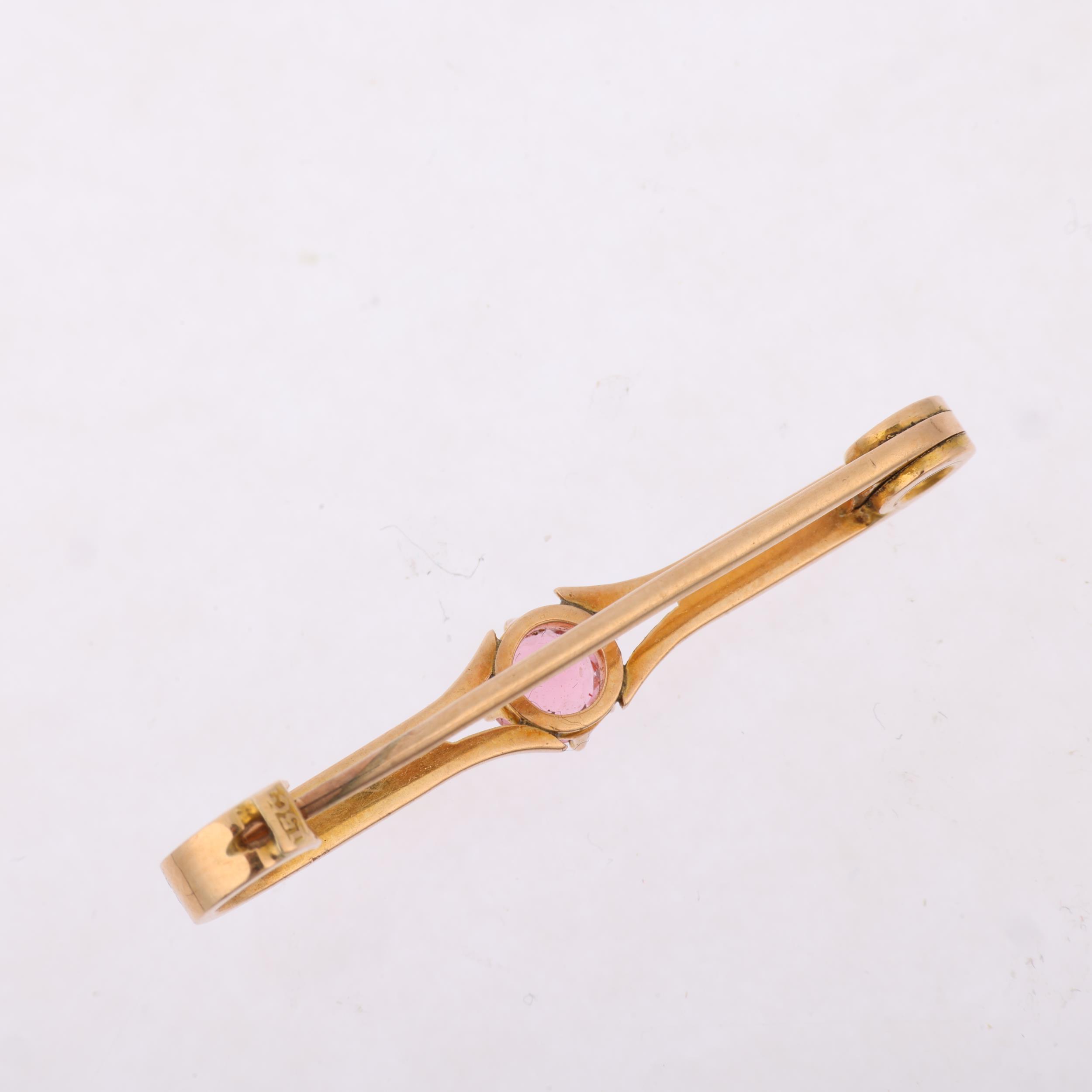 An Antique 15ct gold pink tourmaline openwork bar brooch, circa 1900, tourmaline measures approx 5. - Image 3 of 4