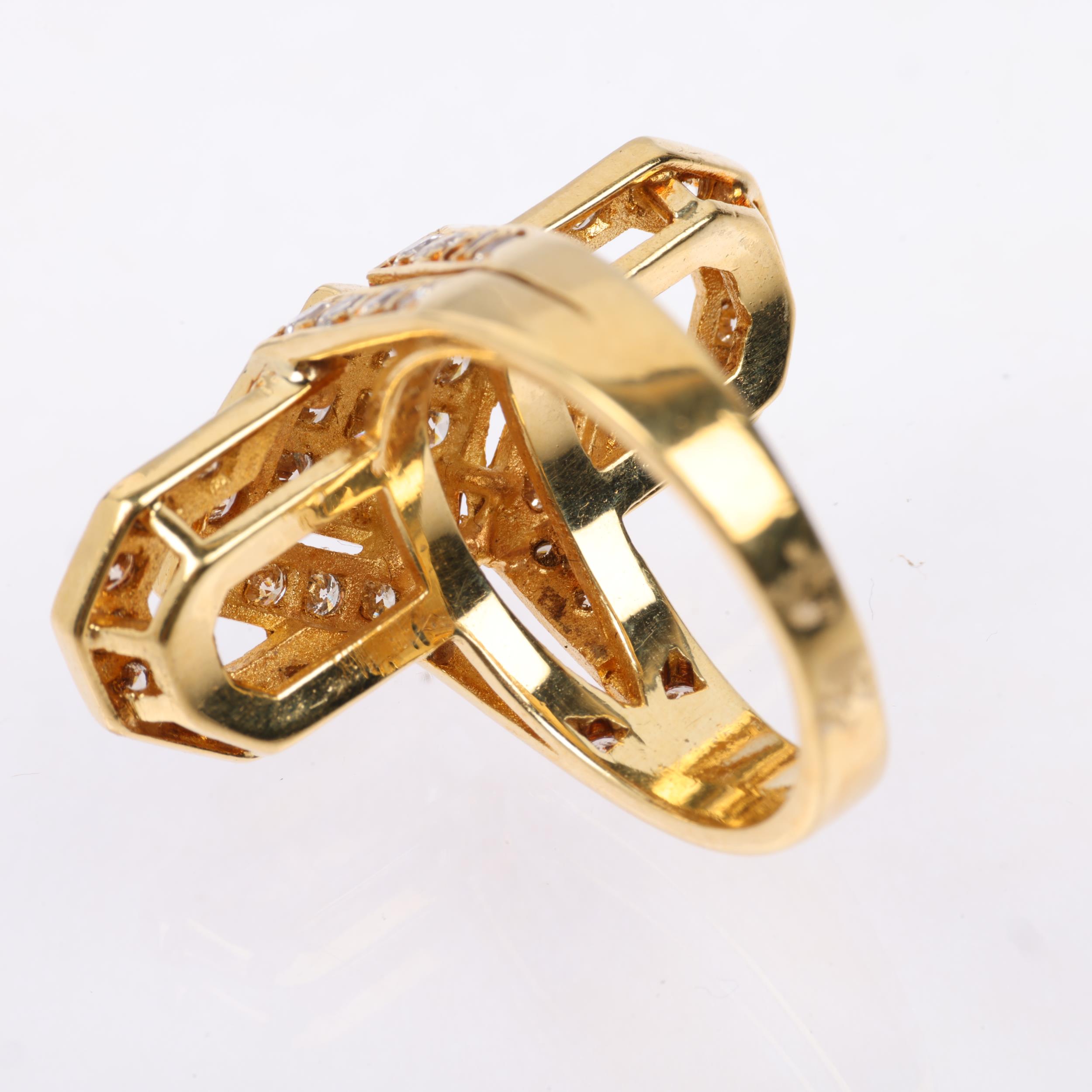 An 18ct gold diamond geometric openwork panel ring, set with modern round brilliant-cut diamonds, - Image 3 of 4