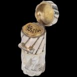 An unusual Victorian novelty silver-mounted spiral glass combination vinaigrette/scent bottle,