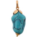 A Middle Eastern 14ct gold turquoise glass drop pendant, 31.6mm, 3.7g Condition Report: No damage or