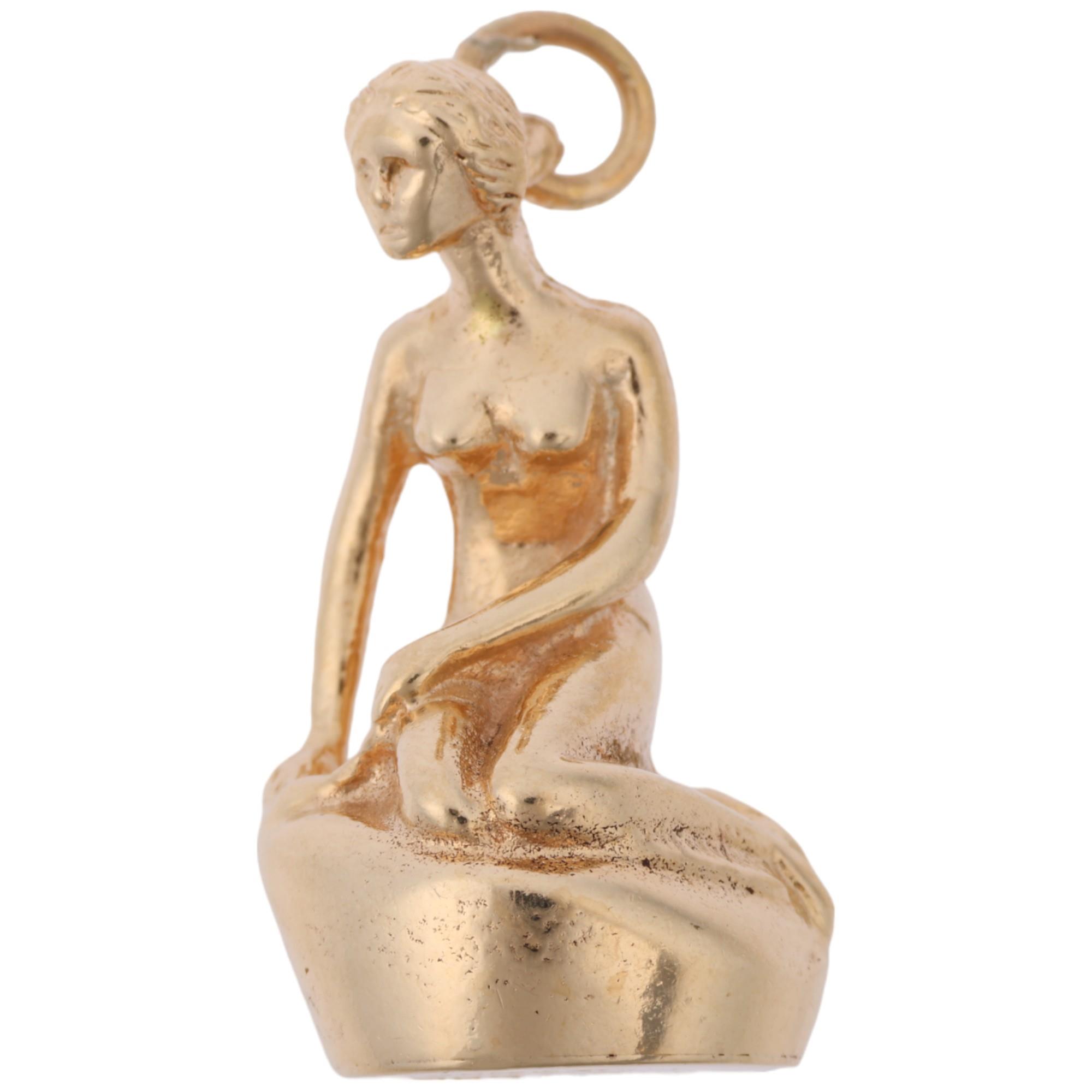 A Danish modernist 14ct gold figural Little Mermaid charm/pendant, Bernhard Hertz, 23.9mm, 8.9g