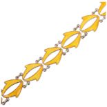 VOLMER BAHNER - a Danish modernist sterling silver and yellow enamel wave panel bracelet, 18cm, 18.