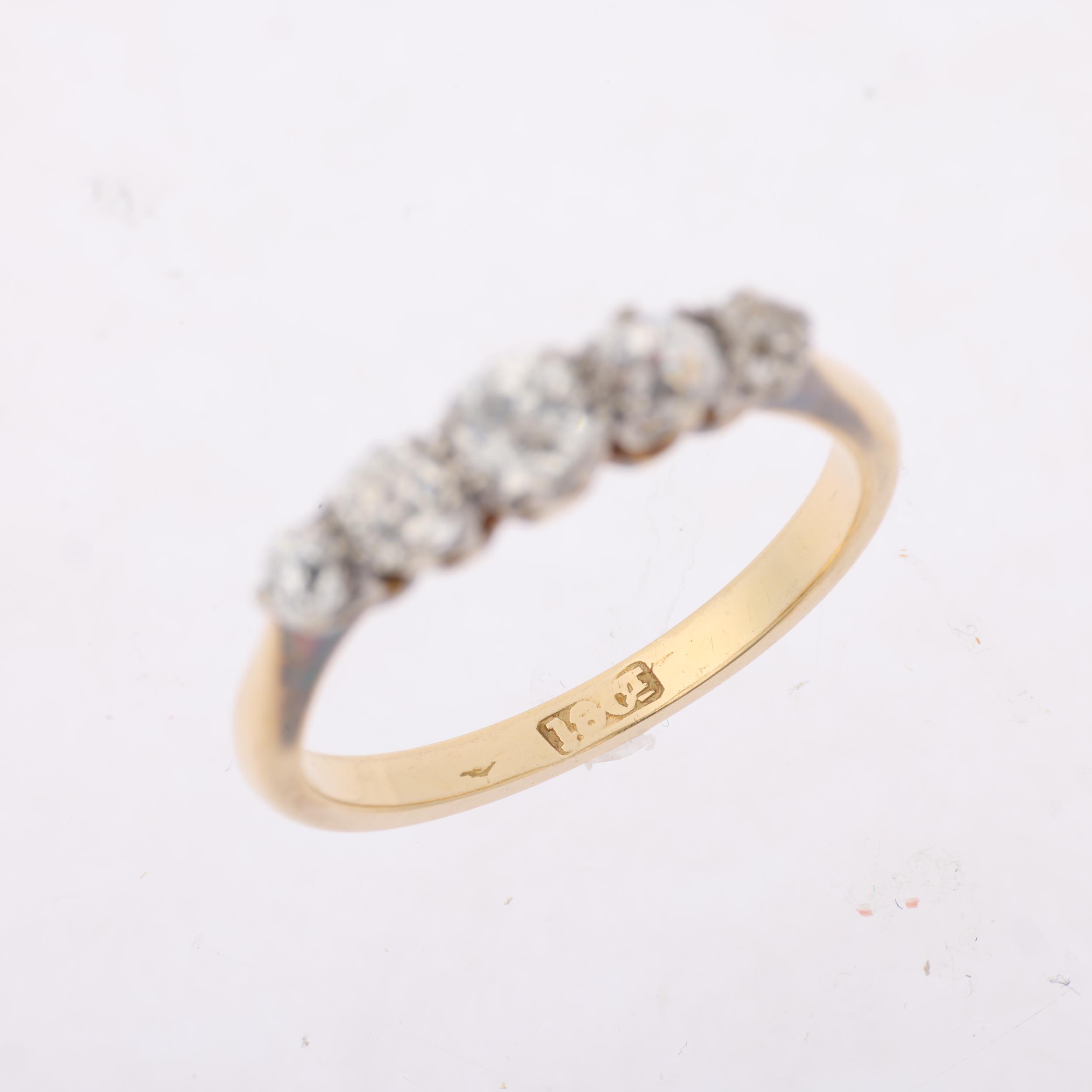 An early 20th century 18ct gold graduated five stone diamond half hoop ring, set with old-cut - Image 3 of 4