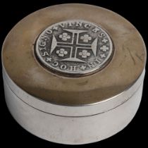 A Portuguese silver 1816 coin box, David Ferreira, cylindrical form with inset Portugal 400 Reis