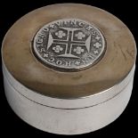 A Portuguese silver 1816 coin box, David Ferreira, cylindrical form with inset Portugal 400 Reis