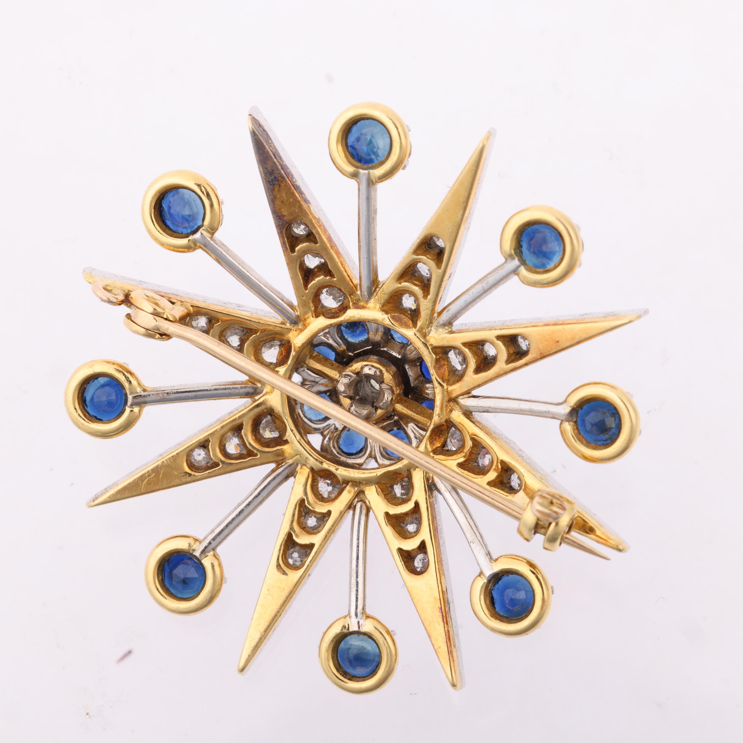 A large modern sapphire and diamond 8-ray starburst brooch, in the Victorian style, set with round- - Image 3 of 4