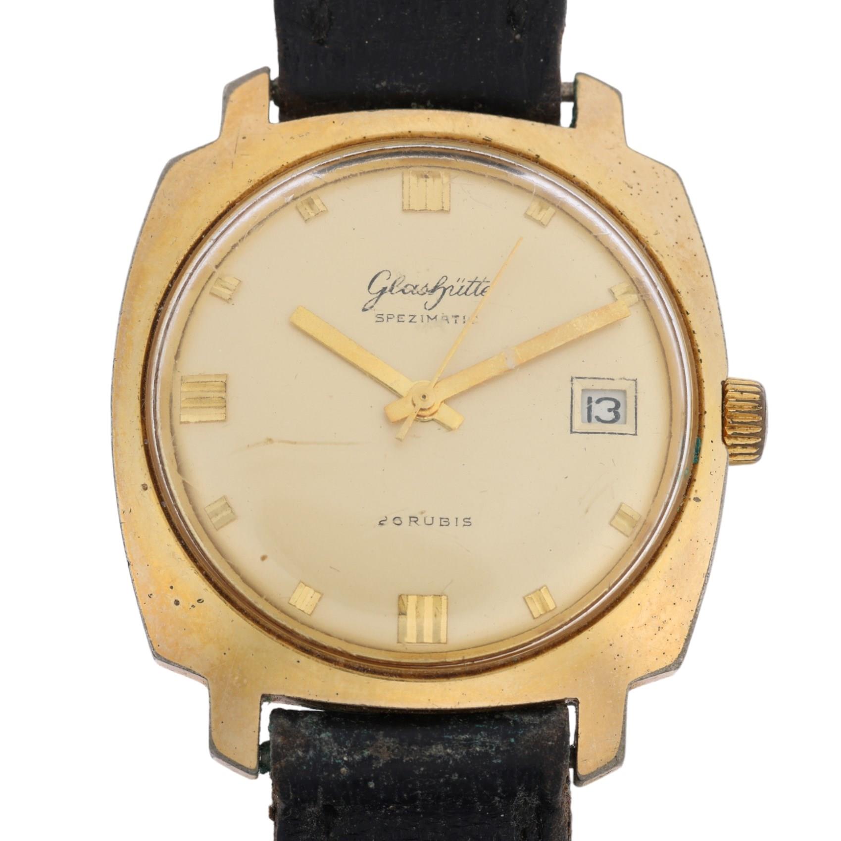 GLASHUTTE - a gold plated stainless steel Spezimatic automatic calendar wristwatch, circa 1960s,
