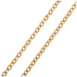 A late 20th century 9ct gold flat belcher link chain necklace, maker RW, import London 1979, 40cm,