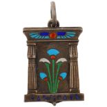 A Continental 900 silver-gilt polychrome enamel Egyptian Revival tomb photo locket pendant, with