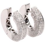 A pair of 18ct white gold diamond hoop earrings, pave set with modern round brilliant-cut