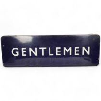 An early 20th century blue and white enamel sign, "Gentlemen", 91cm x 30cm