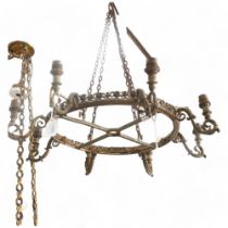 Cast-brass 8-branch circular chandelier